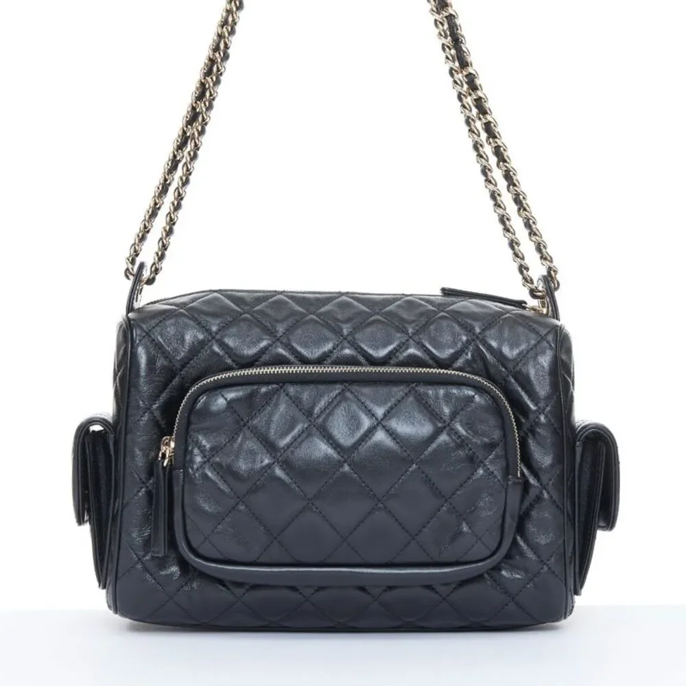 Chanel 2024 Black Leather Multi-Pocket Camera Case Bag